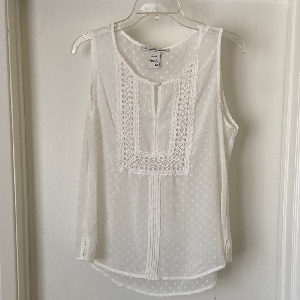 White Sleeveless Top with Lace Detail